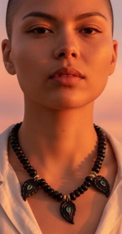 14k Gold Black Onyx Necklace with Tsavorites & Paisleys