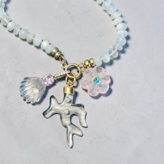 Pendentif coquillage en or 14k, quartz rose, diamants et tourmaine rose