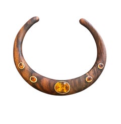 Wood Collar Necklace with Madeira Citrines & 14k Gold