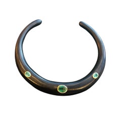 Wood Collar Necklace with Emeralds & 14k Gold