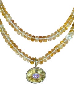 14k Gold DISCO Pendant, with Citrine & Pink Sapphire