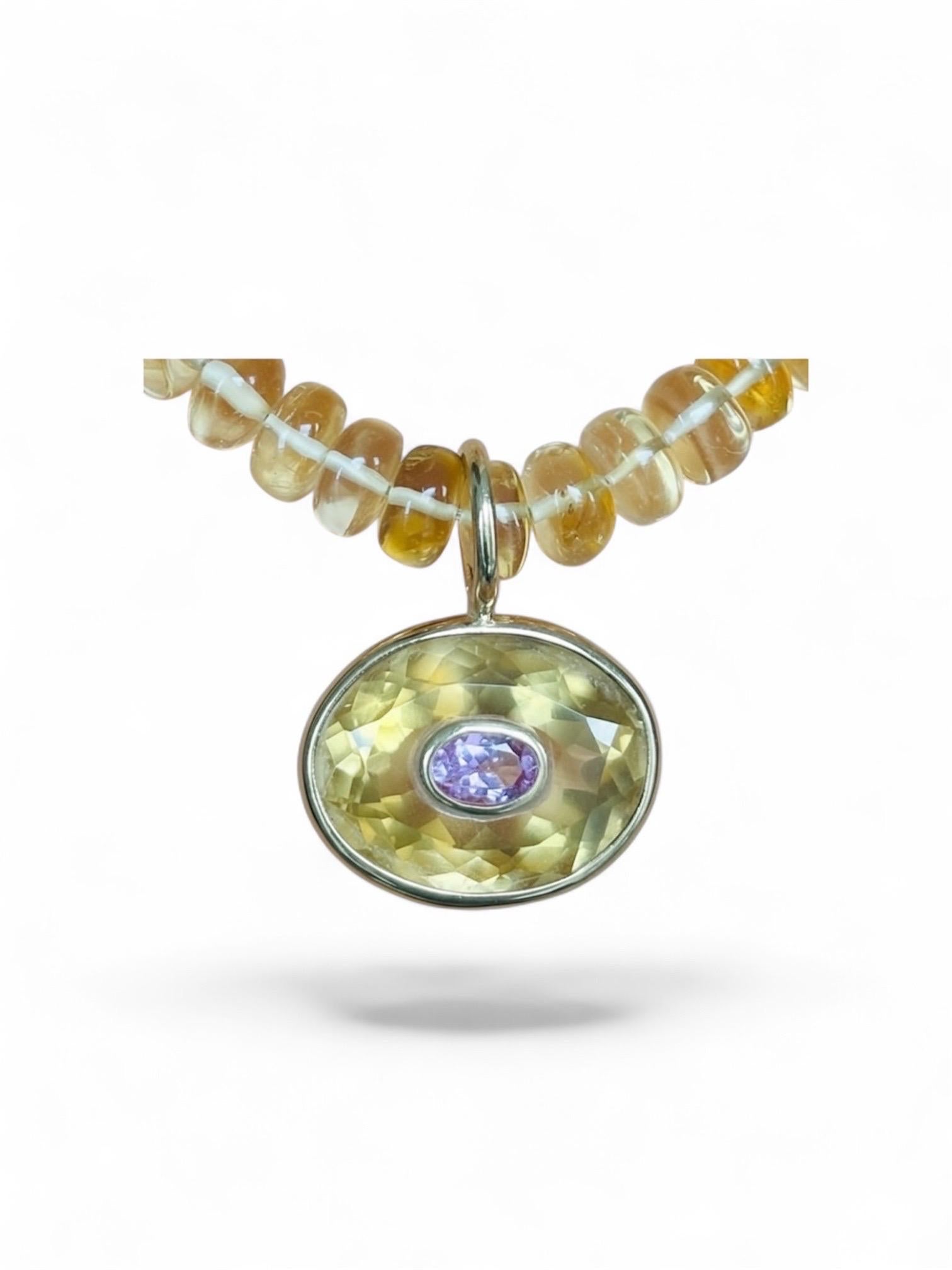 14k Gold DISCO Pendant, with Citrine & Pink Sapphire