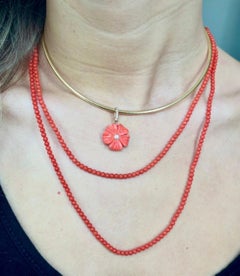 FLORA Pendant, Coral Flower with Diamonds & 14k Gold