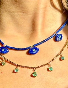 EVIL EYES Necklace with Lapis, Diamonds, Emeralds & 14k Gold