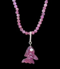 Pink Tourmaline and Diamond Fish Pendant with 14k Gold on a Tourmaline Necklace