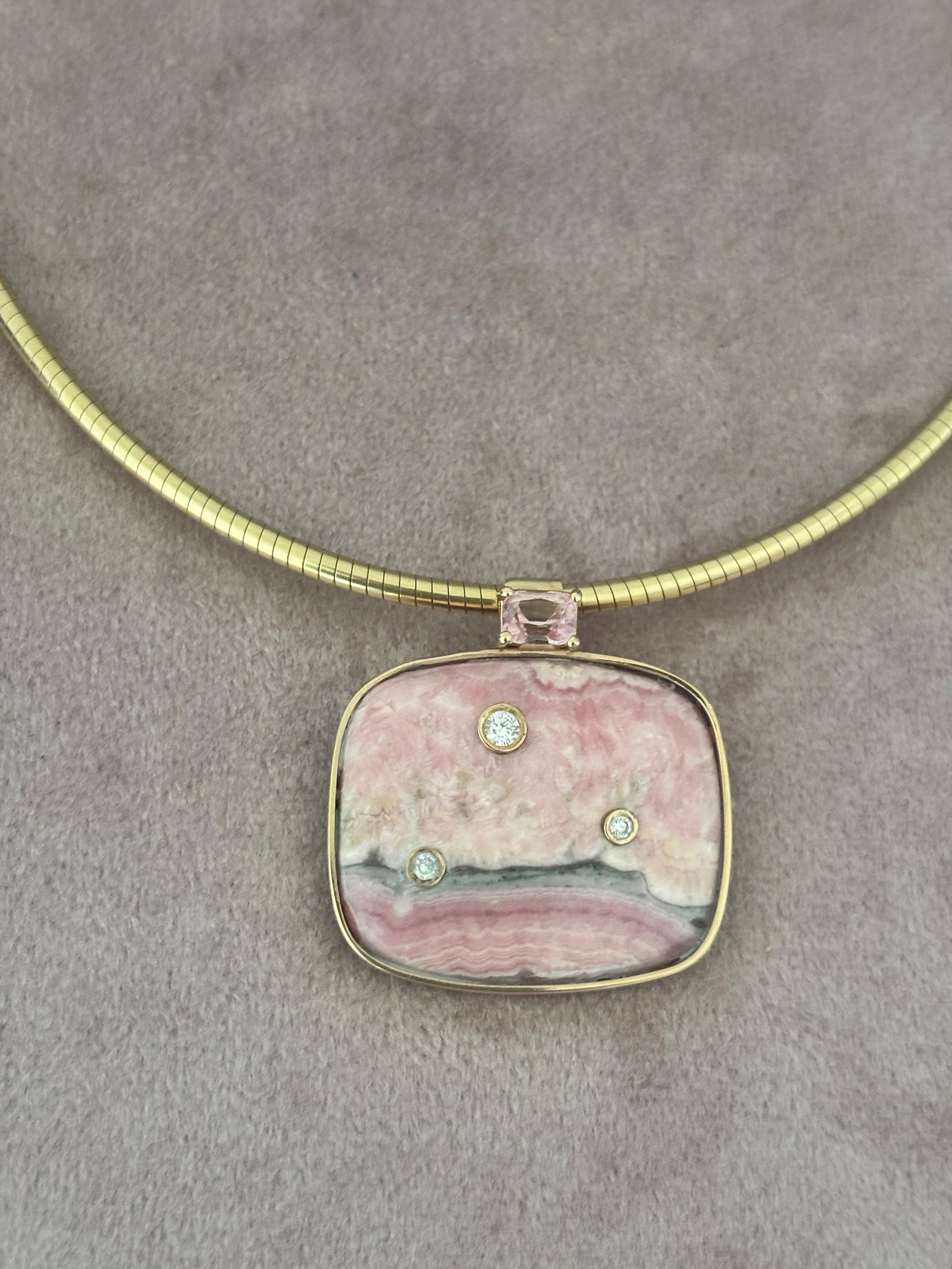 Rhodochrosite Pendant with Pink Spinel and Diamonds For Sale at 1stDibs