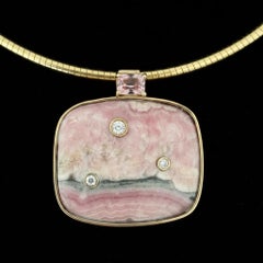 Rhodochrosite Pendant with Pink Spinel & Diamonds