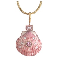 Shell Pendant with Pink Tourmalines, Diamonds & 14k Gold by Jen Proudman Jewelry