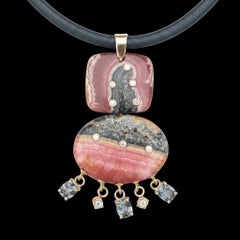 Rhodochrosite Double Pendant with Diamonds & Spinel