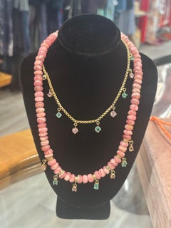 Smaragd und rosa Spinell Halskette mit 14k Gold