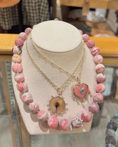 Rhodochrosite Ball Necklace by Jen Proudman, 14k Gold, Unisex, New