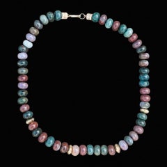 Agate Smooth Rondelle Beaded Necklace with 14k Gold, 16.5”
