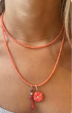 FLORA Pendant, Coral Flower with Diamonds & 14k Gold