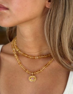 14k Gold DISCO Pendant, with Citrine & Pink Sapphire