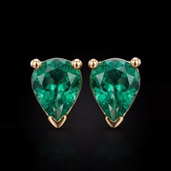 Tsavorite Pear Drop Stud Earrings with 14k Gold