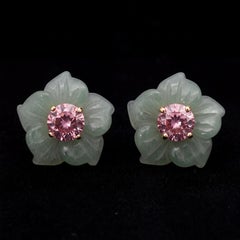 FLORA, Green Aventurine Flower Stud Earrings with Pink Tourmaline & 14k Gold