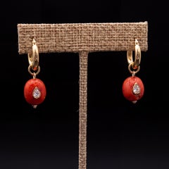 14k Gold Hoop Earrings with Coral and Polki Diamonds