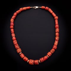 Natural Italian Coral Necklace with 14k Gold Rondelle Beads, 16"