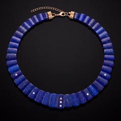 14k Gold, Lapis and Diamond Cleopatra Collar Necklace