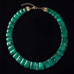 Epic CLEOPATRA Collar Necklace, Malachite and Diamonds and 14k Gold