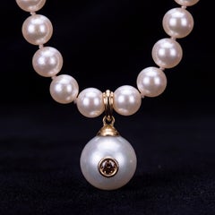 Zuchtperlenkette mit Tahiti-Perle, Champagner-Diamant und 14k Gold