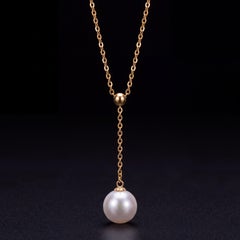 18K Gold Adjustable Pearl Drop Necklace by Jen Proudman Jewelry, New