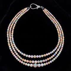 3 Strand Ethiopian Opal Necklace with Diamonds & Silver