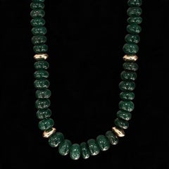 Nephrite Green Jade and 14k Gold Smooth Rondelle Beaded Necklace, 20"