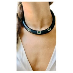 WOOD COLLAR NECKLACE with EMERALDS and 14k GOLD