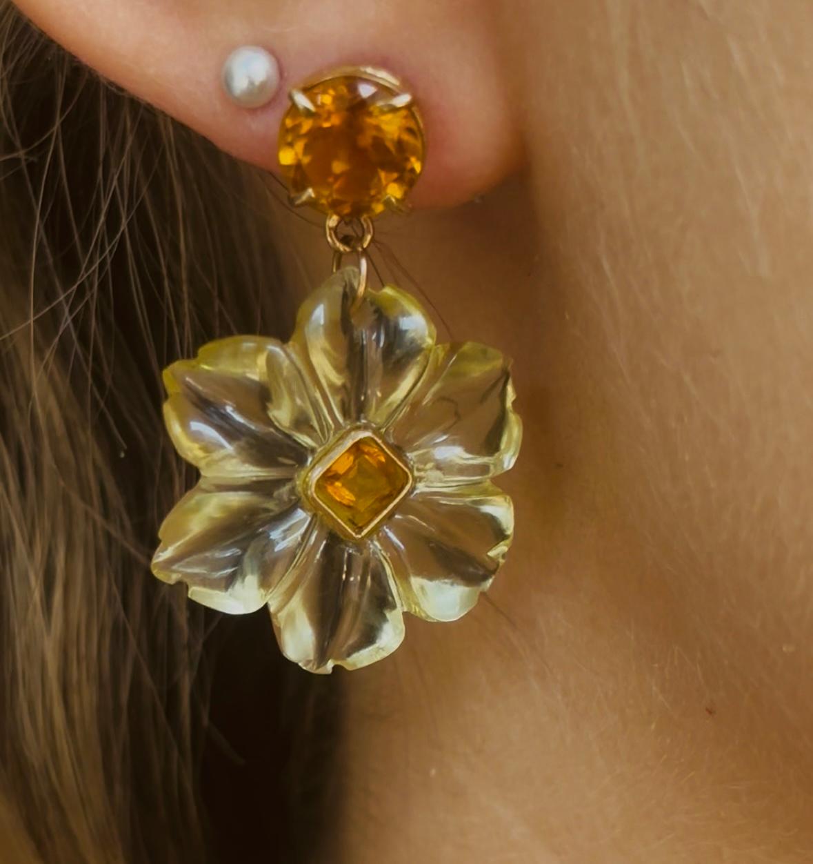 Boucles d'oreilles FLORA, quartz citron, citrine et or 14k en vente 4