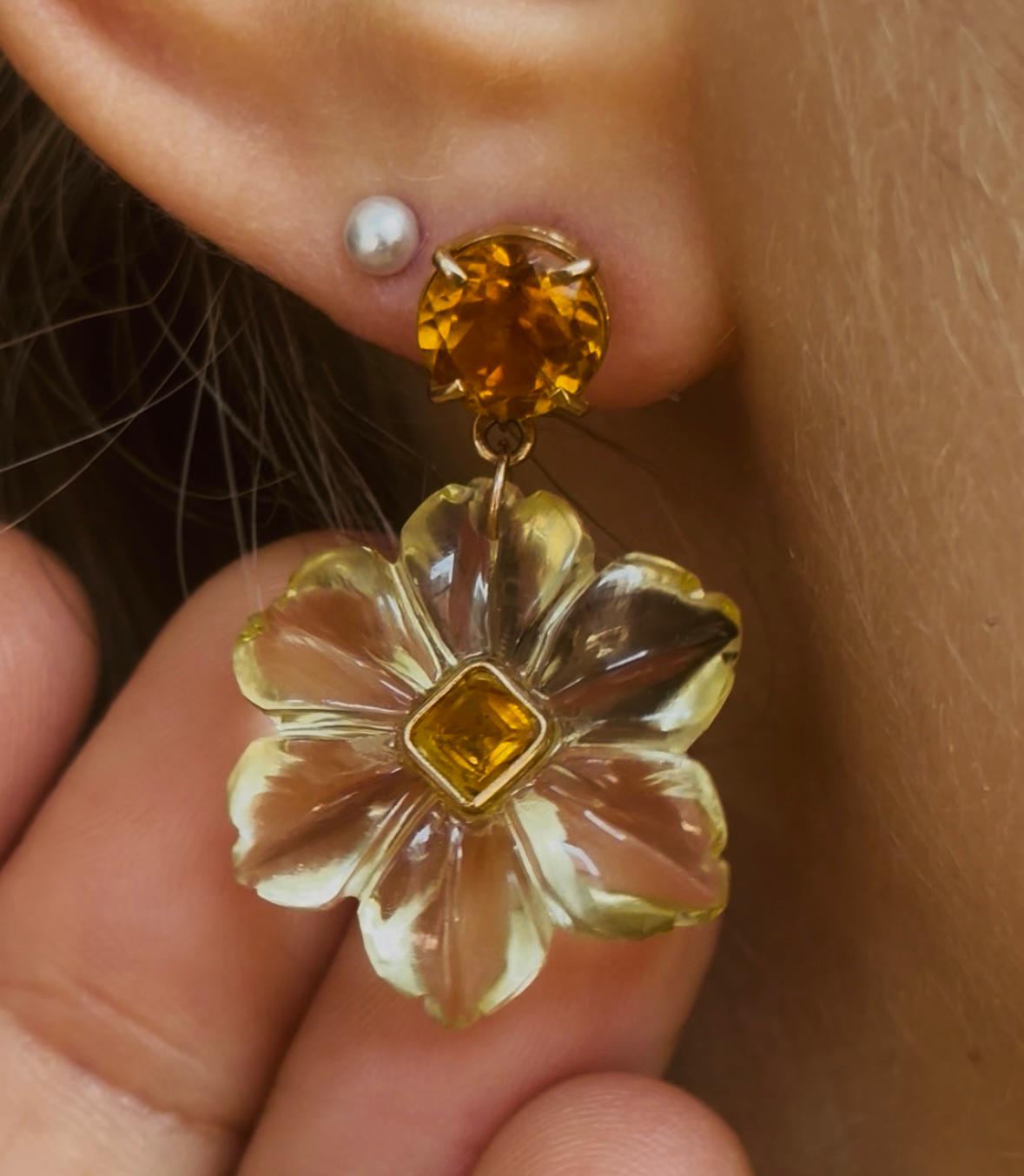 Boucles d'oreilles FLORA, quartz citron, citrine et or 14k en vente 5