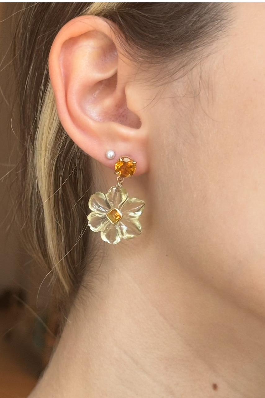 Boucles d'oreilles FLORA, quartz citron, citrine et or 14k en vente 3