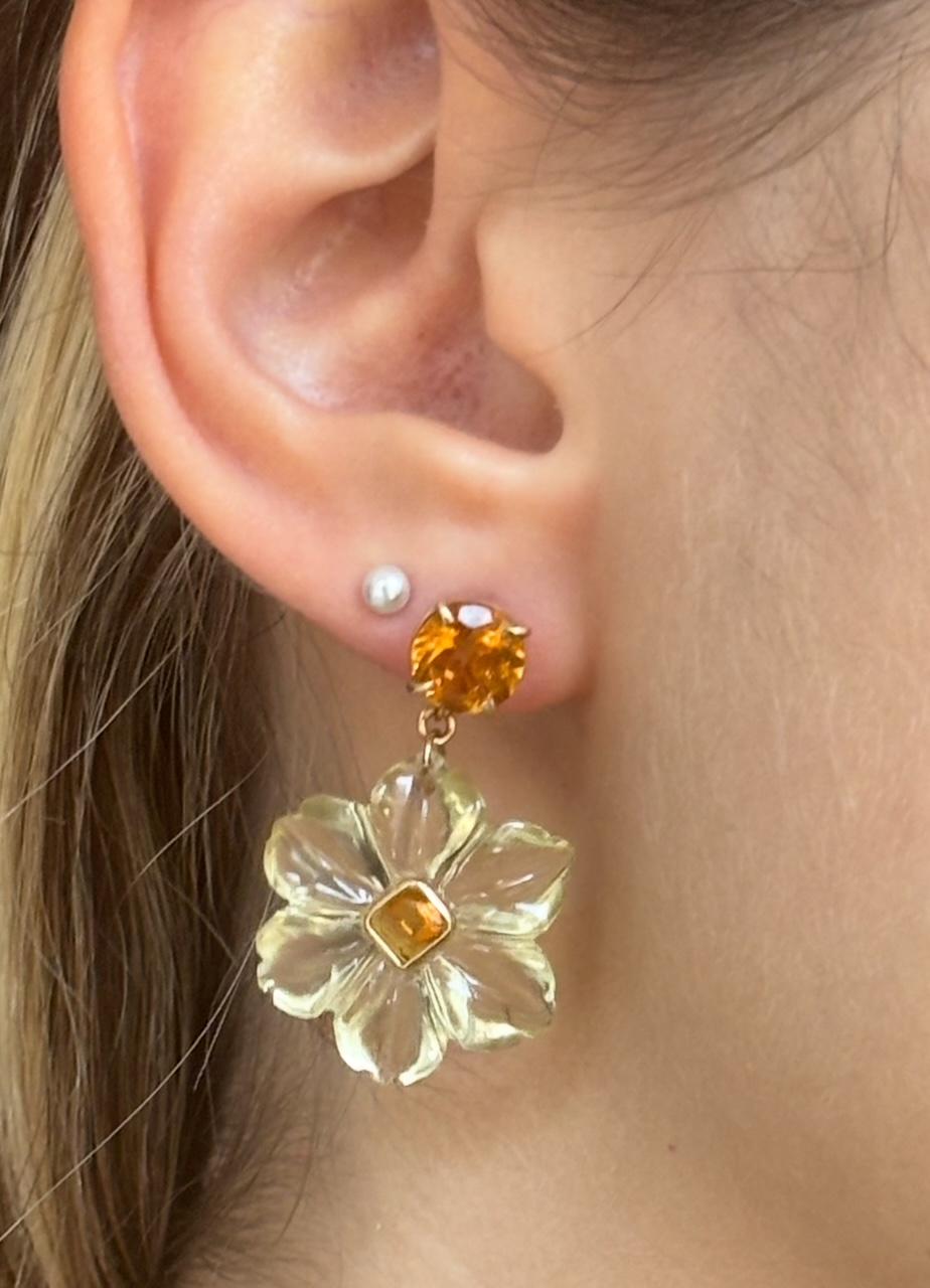 Boucles d'oreilles FLORA, quartz citron, citrine et or 14k en vente 1