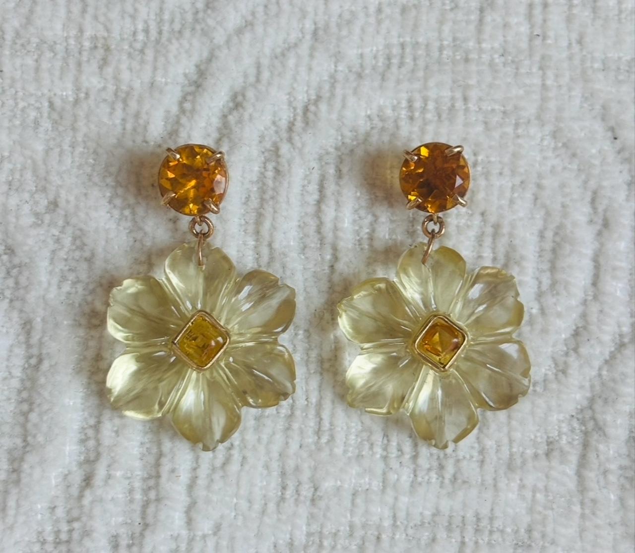 Boucles d'oreilles FLORA, quartz citron, citrine et or 14k en vente 2