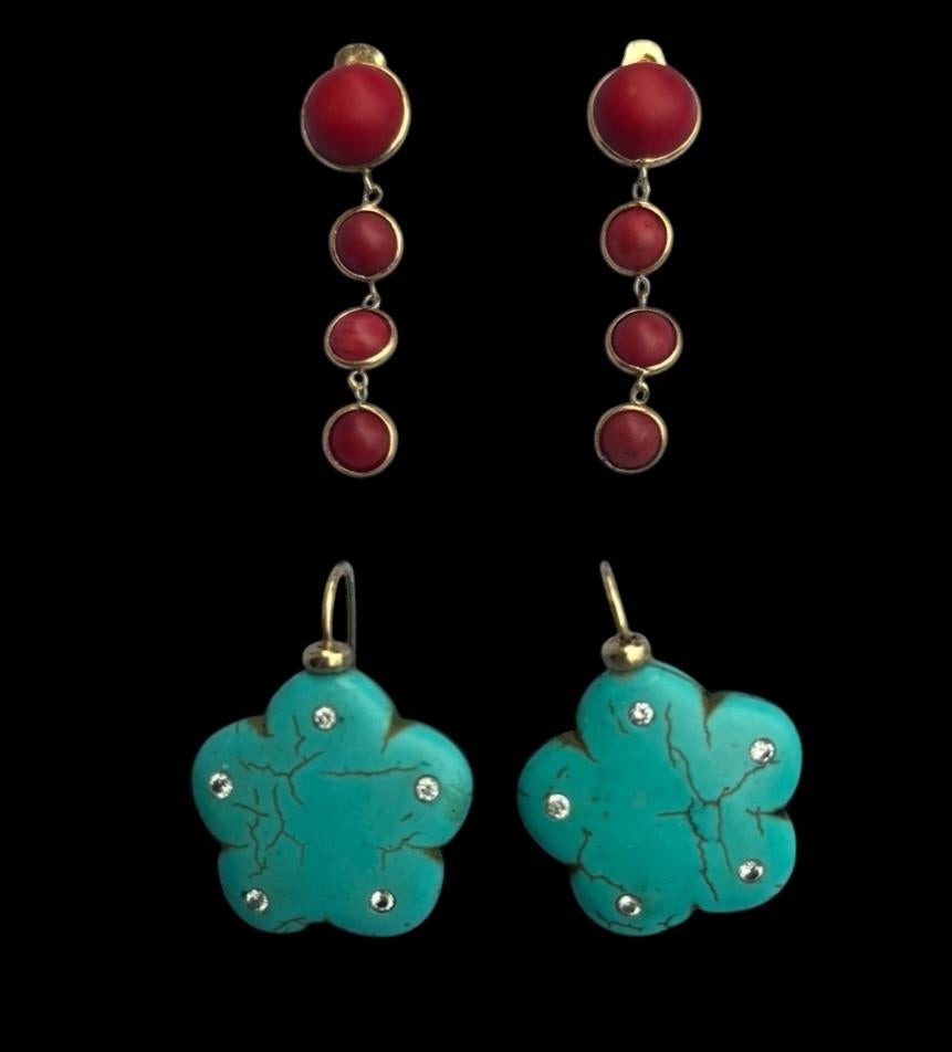 Boucles d'oreilles en turquoise, diamant et or 14k en vente 1