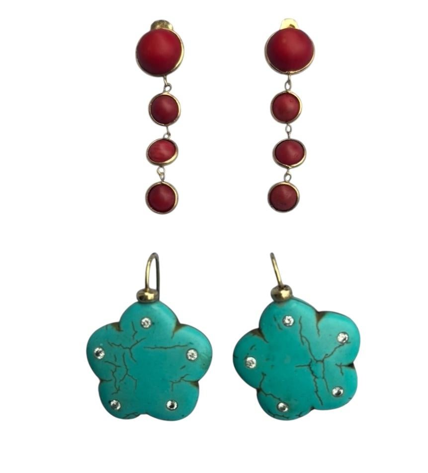 Boucles d'oreilles en turquoise, diamant et or 14k en vente 7
