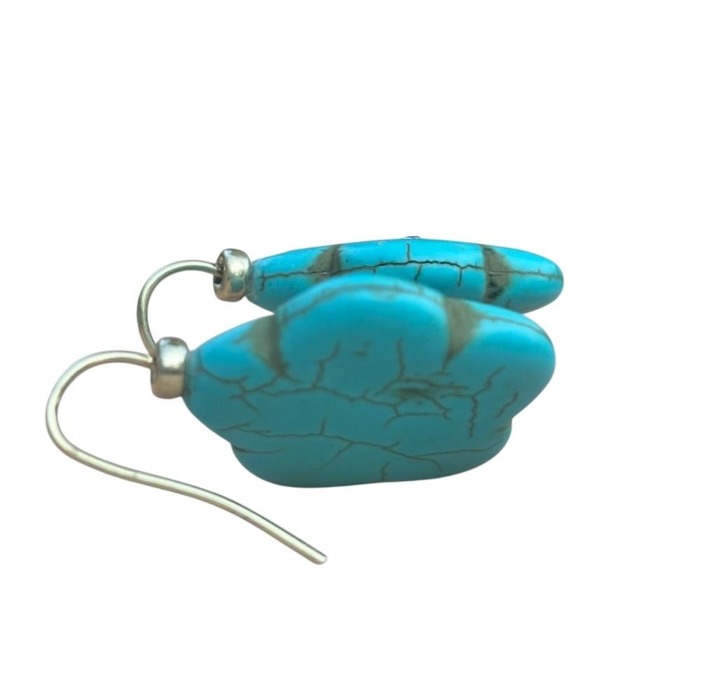Boucles d'oreilles en turquoise, diamant et or 14k en vente 4