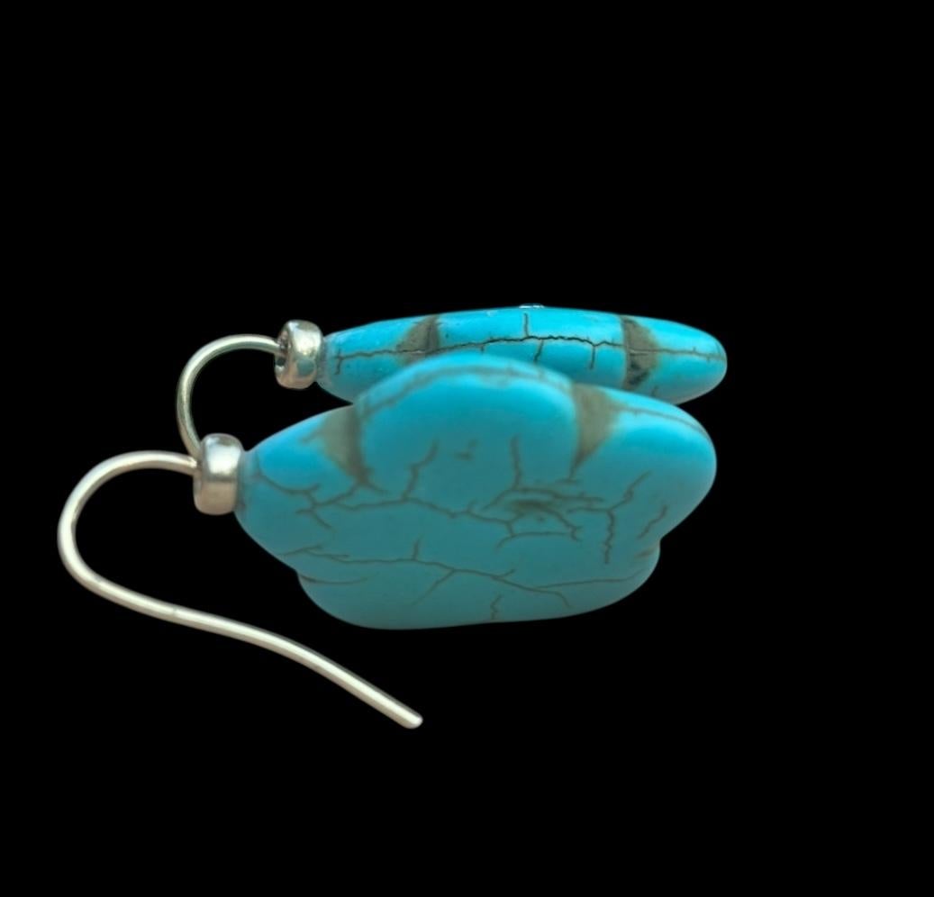Boucles d'oreilles en turquoise, diamant et or 14k en vente 5