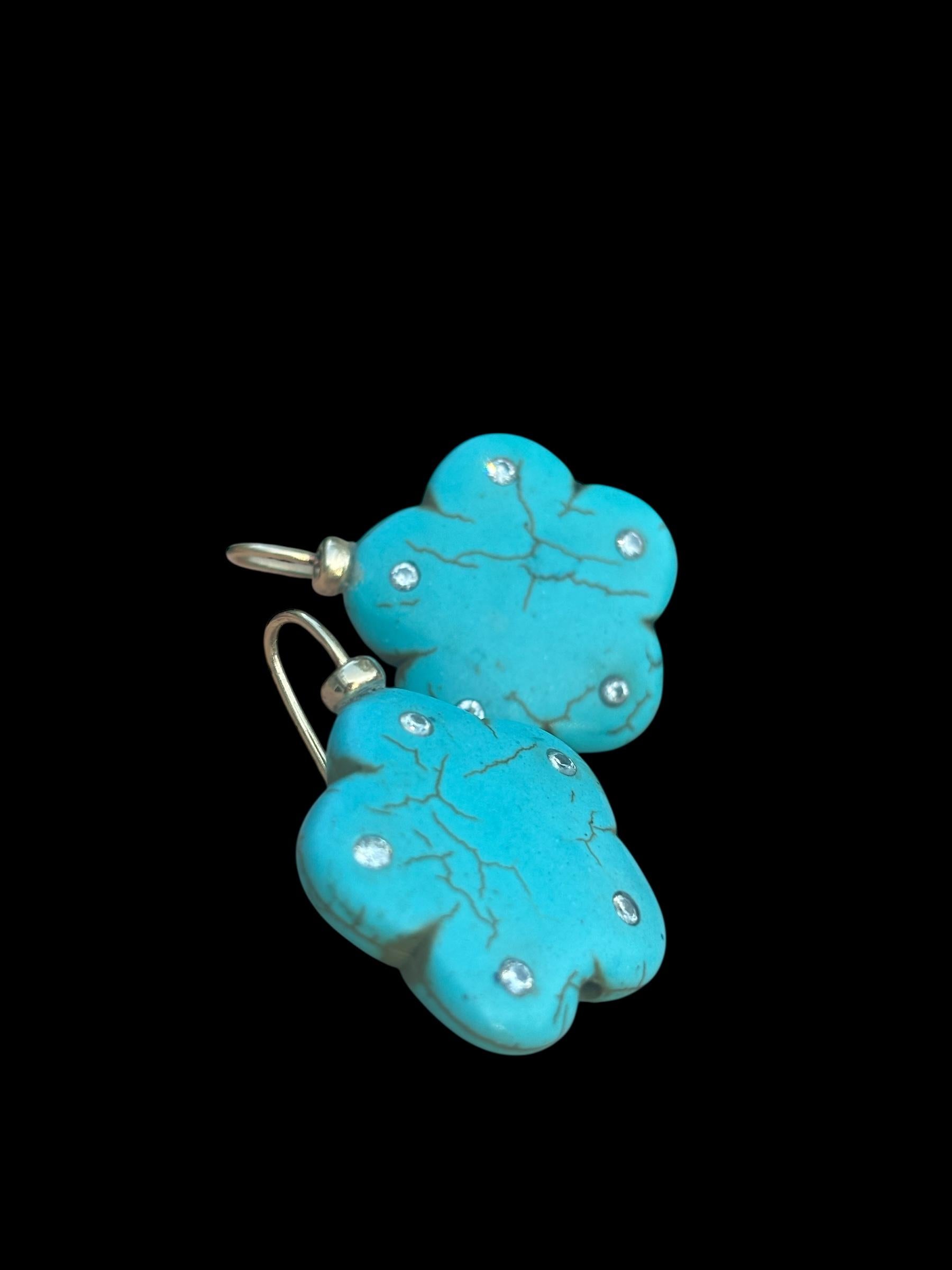 Boucles d'oreilles en turquoise, diamant et or 14k en vente 3