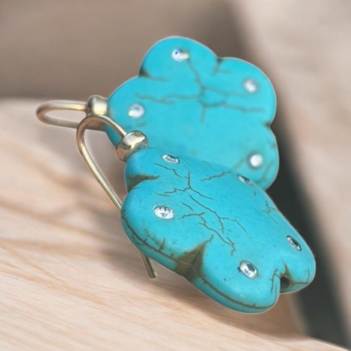 Boucles d'oreilles en turquoise, diamant et or 14k en vente 8