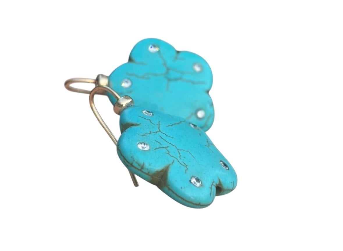 Boucles d'oreilles en turquoise, diamant et or 14k en vente 9