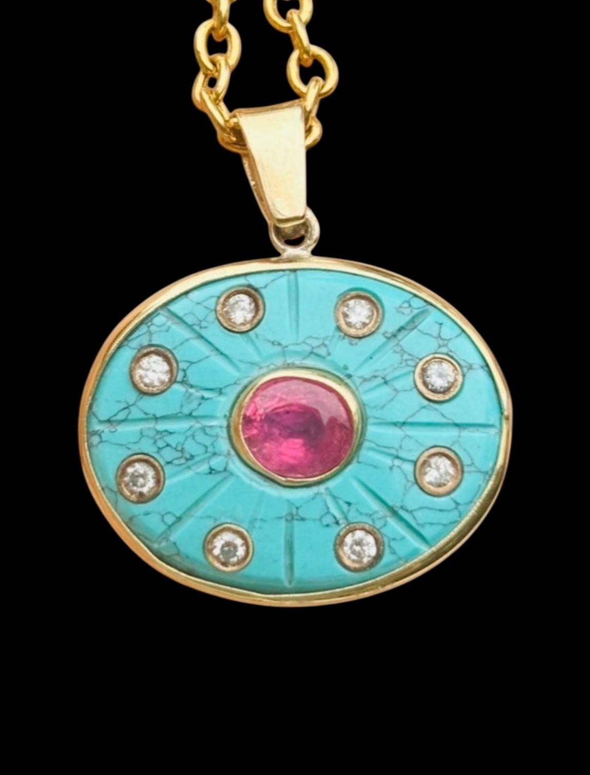 Pendentif SOL

Turquoise, tourmaline rose, diamants, or 14k

La ligne S O L a été développée autour de l'idée de s'honorer soi-même et de vivre une vie qui vous illumine. Le soleil est un puissant symbole de vie et de lumière et ces pièces ont été