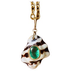 Sea Shell Pendant with Emerald & 14k Gold