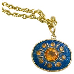 SOL Pendant, Lapis, with Citrines and 14k Gold