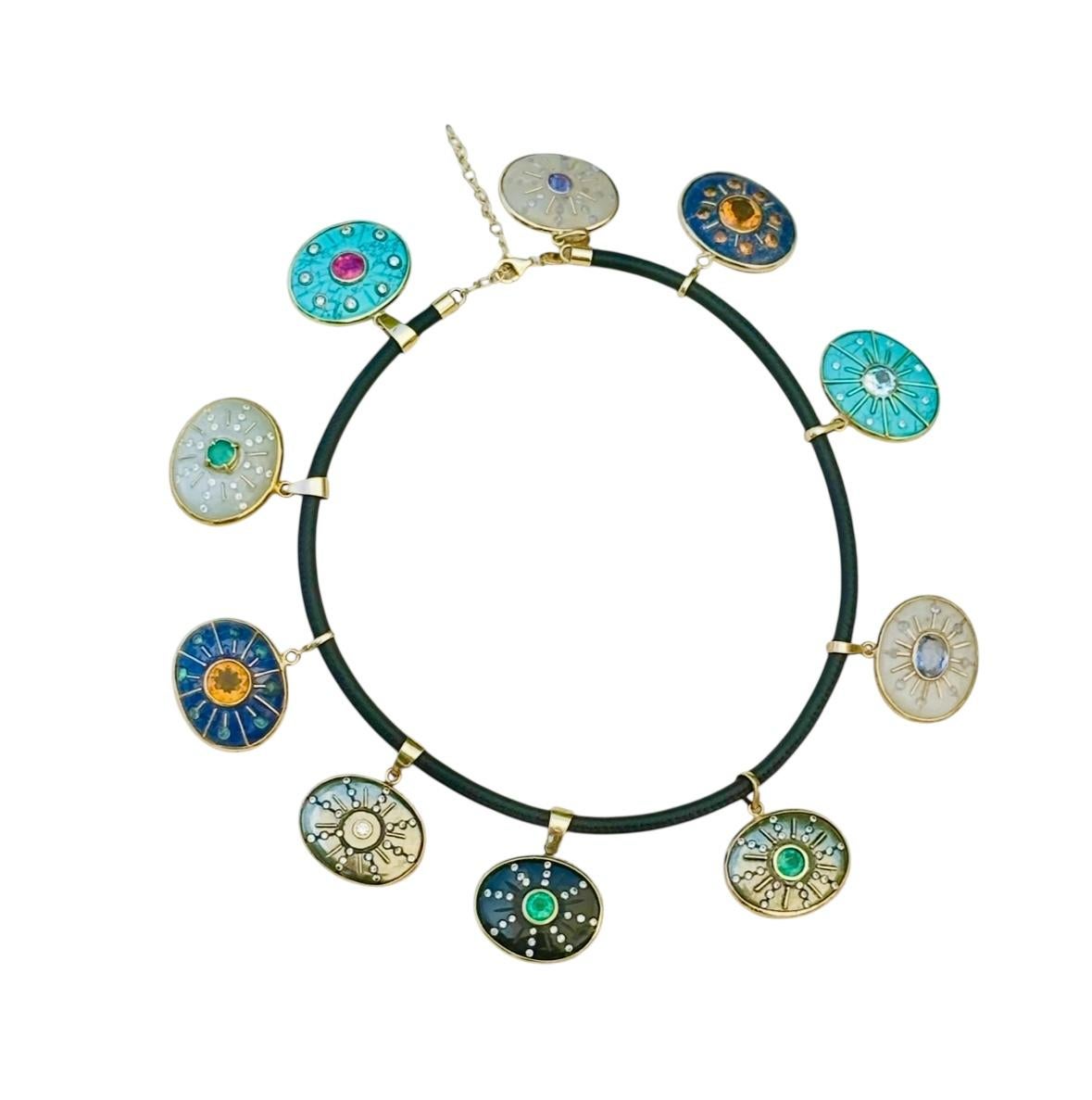 Ciondolo SOL, Lapis, con Citrini e Oro 14k in vendita 1