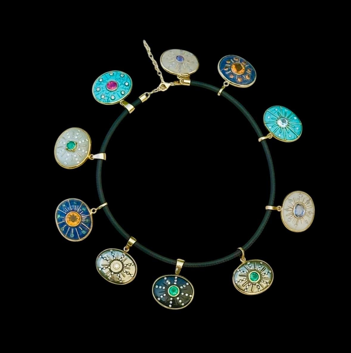 Ciondolo SOL, Lapis, con Citrini e Oro 14k in vendita 2