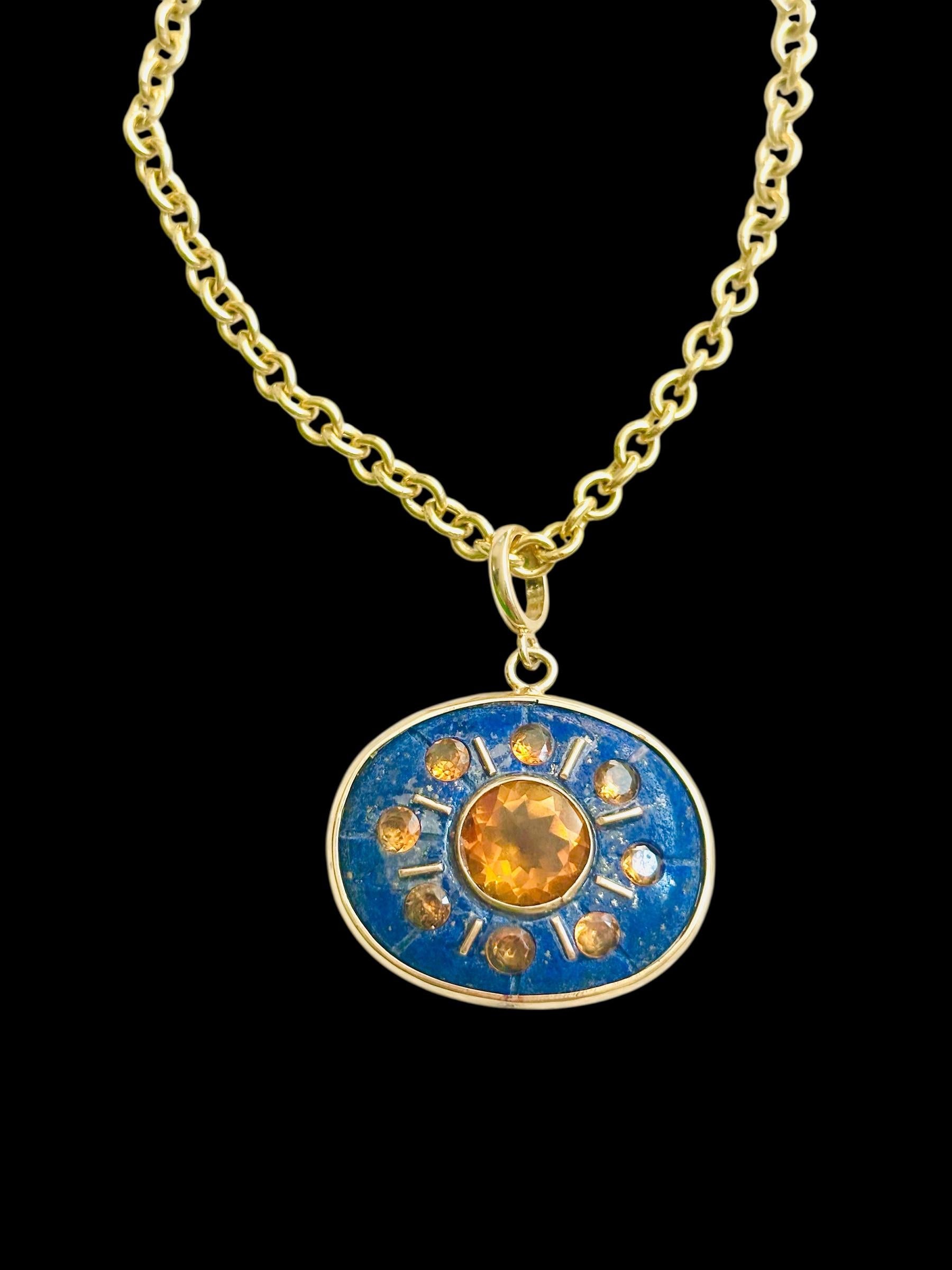 Taglio misto Ciondolo SOL, Lapis, con Citrini e Oro 14k in vendita