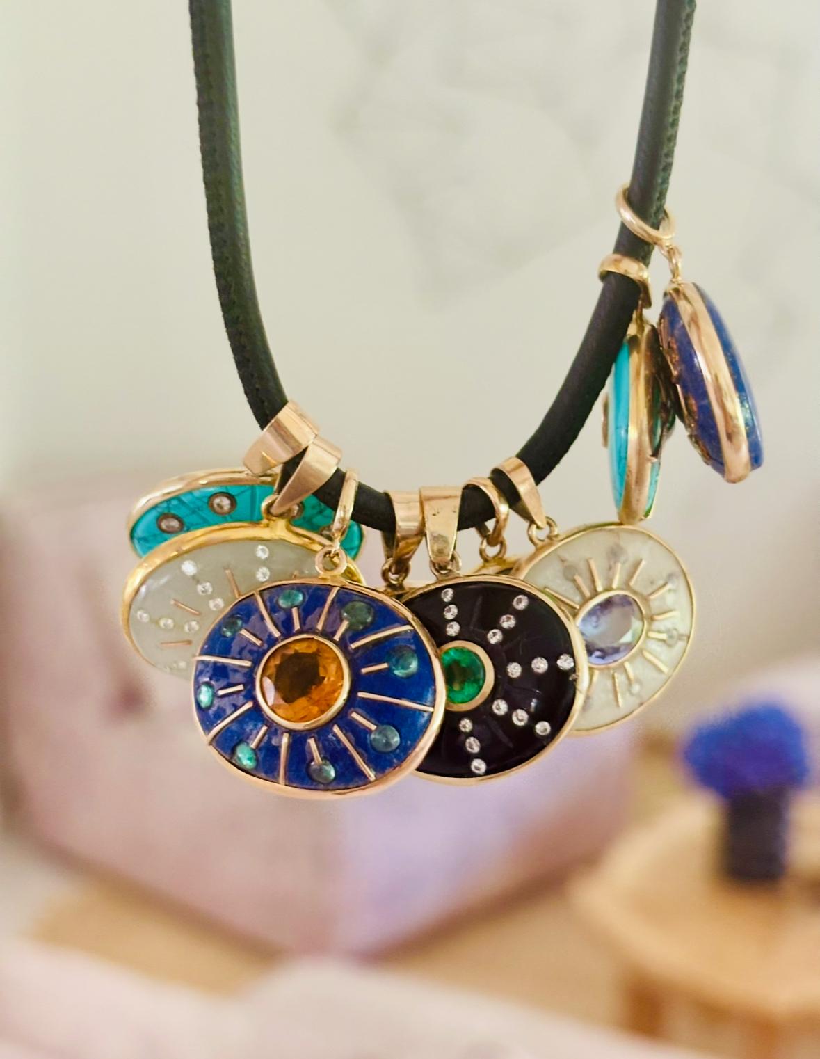 Ciondolo SOL, Lapis, con Citrini e Oro 14k in vendita 4