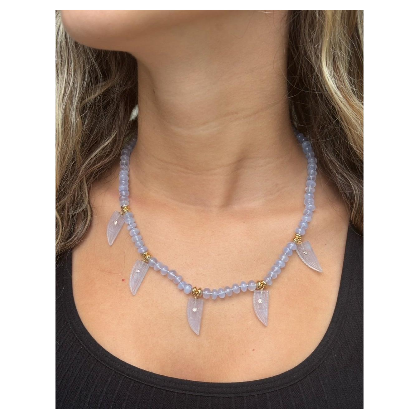 Chalcedony & Diamond Necklace For Sale