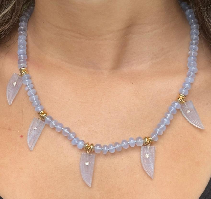 Chalcedony & Diamond Necklace In New Condition For Sale In New York, NY